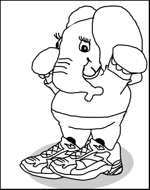een kleurplaat van een olifant met schoenen